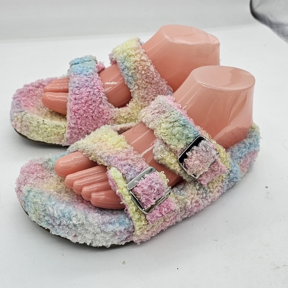 Chooka Ava Double Strap Fuzzy Rainbow Sherpa Sandals – Women’s Size 9 - Picture 5 of 8